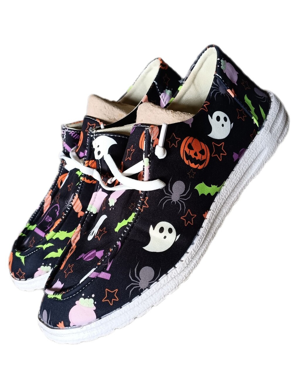 🖤💜 Halloween Pumpkin Slip-on Comfort Shoes Womens 6.5 37 Hey Black Ghost Bats
